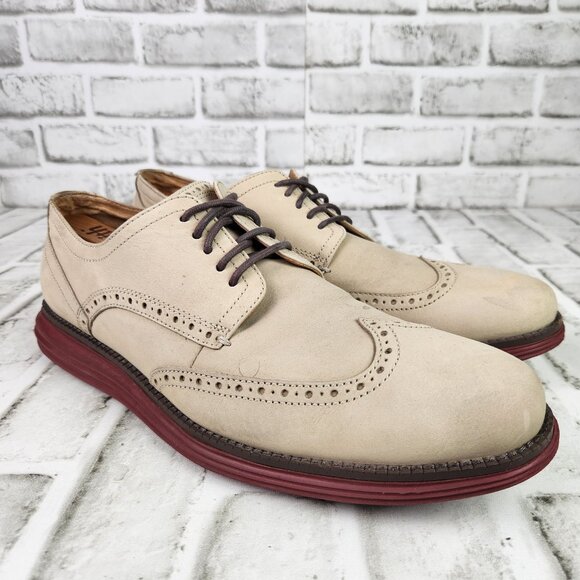 Cole Haan Original Grand Men\'s Size 10.5 Beige Nubuck Wingtip Oxford Casual Shoe